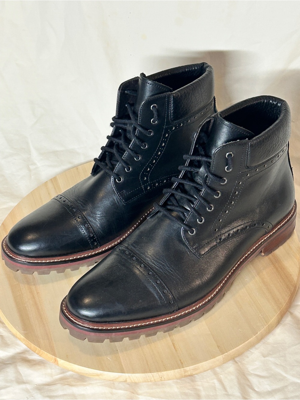 Warfield & Grand Men's Black Leather Cap Toe Lace-Up Ankle Boots US 11.5